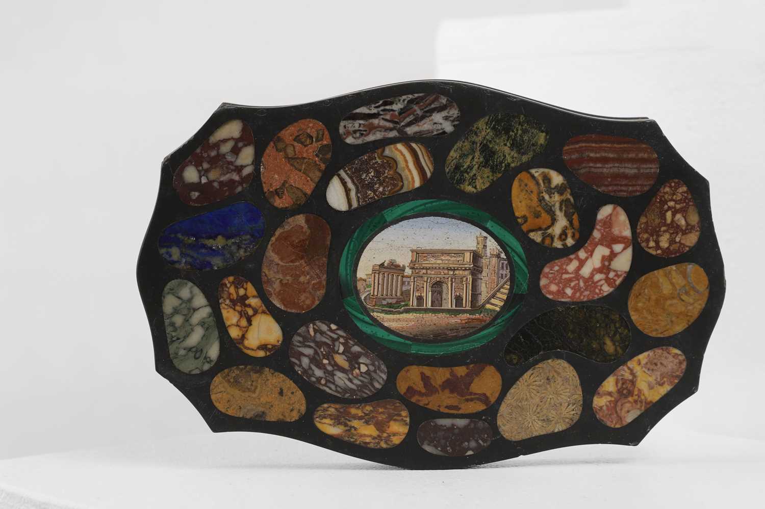 Lot 242 - A slate, marble and micromosaic desk paperweight