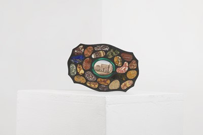 Lot 242 - A slate, marble and micromosaic desk paperweight