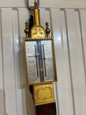 Lot 168 - A William and Mary-style walnut and gilt-metal portable pillar barometer