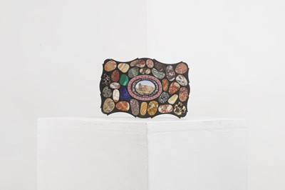 Lot 243 - A slate, marble and micromosaic desk paperweight