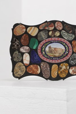 Lot 243 - A slate, marble and micromosaic desk paperweight