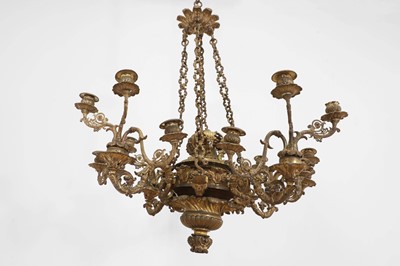 Lot 10 - A Victorian gilt-lacquered brass chandelier