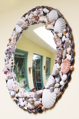 Lot 53 - A near pair of shellwork convex mirrors