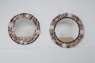 Lot 53 - A near pair of shellwork convex mirrors