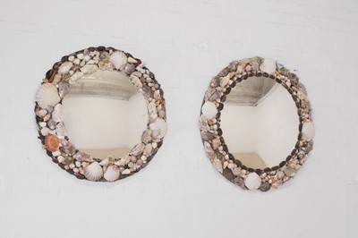 Lot 53 - A near pair of shellwork convex mirrors