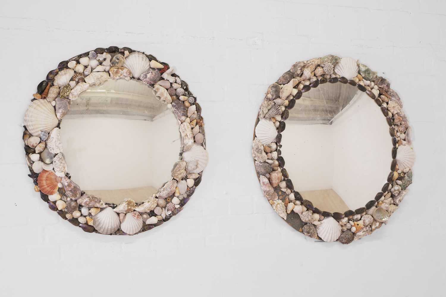 Lot 53 - A near pair of shellwork convex mirrors