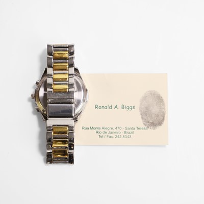 Lot 196 - A Ronnie Biggs 'Montoya' wristwatch and business card
