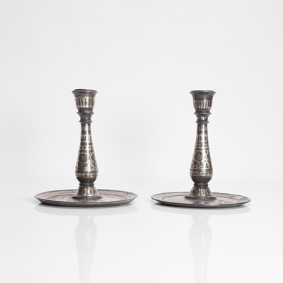Lot 219 - A pair of Indian Bidri ware candlesticks