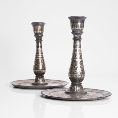 Lot 219 - A pair of Indian Bidri ware candlesticks