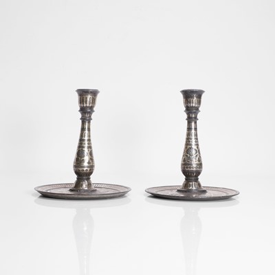 Lot 219 - A pair of Indian Bidri ware candlesticks
