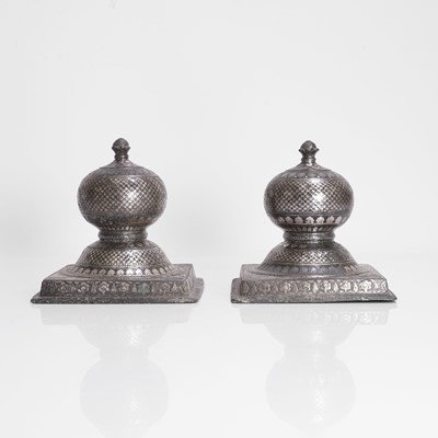 Lot 224 - A pair of Indian silver-inlaid Bidri carpet weights