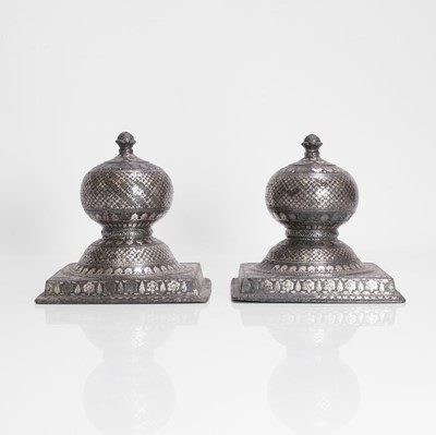 Lot 224 - A pair of Indian silver-inlaid Bidri carpet weights