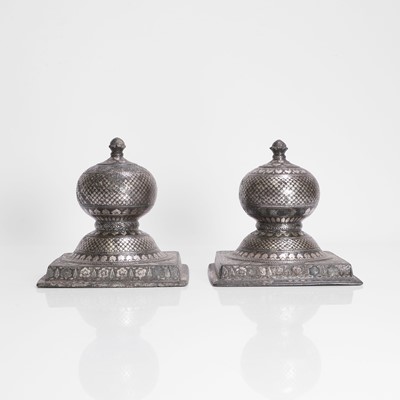 Lot 224 - A pair of Indian silver-inlaid Bidri carpet weights