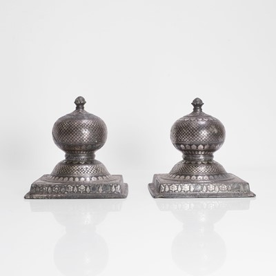 Lot 224 - A pair of Indian silver-inlaid Bidri carpet weights