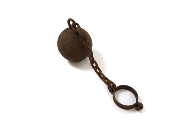 Lot 364 - A cast iron ball and chain