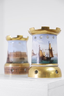 Lot 36 - Two porcelain veilleuse bases and stands