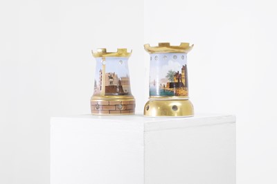 Lot 36 - Two porcelain veilleuse bases and stands