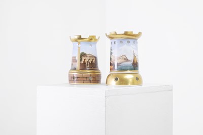 Lot 36 - Two porcelain veilleuse bases and stands