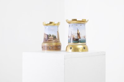 Lot 36 - Two porcelain veilleuse bases and stands