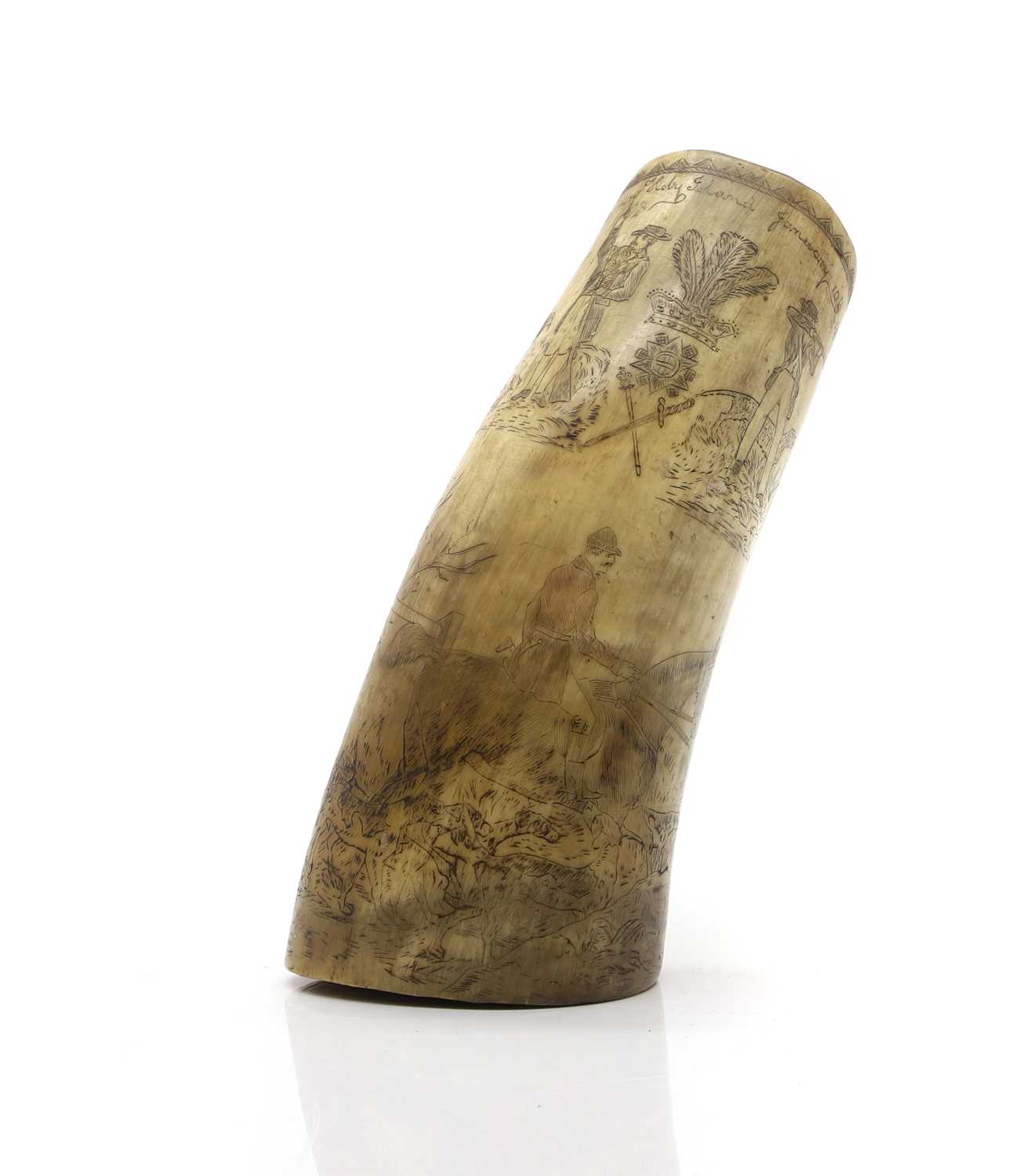 Lot 578 - A Scrimshaw horn powder flask