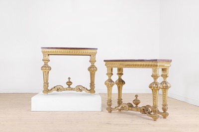 Lot 21 - A pair of Louis XIV-style giltwood console tables