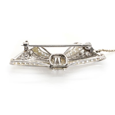 Lot 45 - A seed pearl and diamond bow brooch
