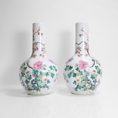Lot 130 - A pair of Chinese famille rose vases