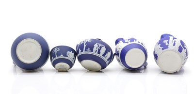 Lot 99 - Three Wedgwood blue Jasperware jugs