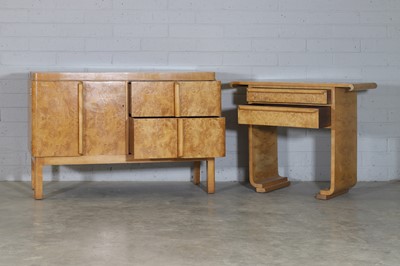 Lot 78 - An Art Deco burr maple dining suite