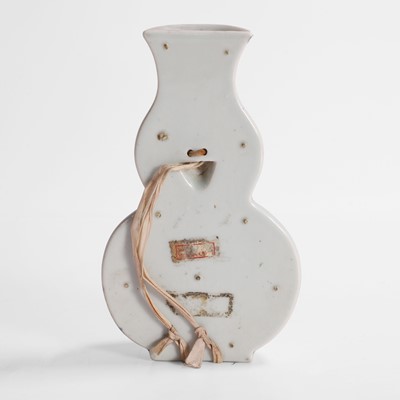 Lot 61 - A Chinese iron-red and underglaze blue wall vase