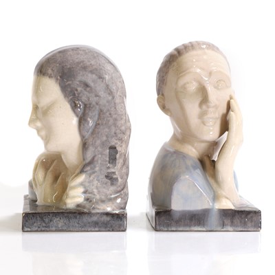 Lot 75 - A pair of French Art Deco pottery 'The Secret' bookends
