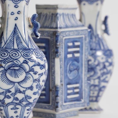 Lot 69 - Three Chinese blue and white wall vases