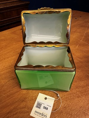 Lot 568 - A Bohemian green opaque glass box