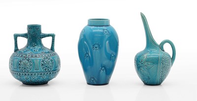 Lot 159 - Three turquoise Burmantofts Pottery vases