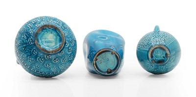Lot 159 - Three turquoise Burmantofts Pottery vases