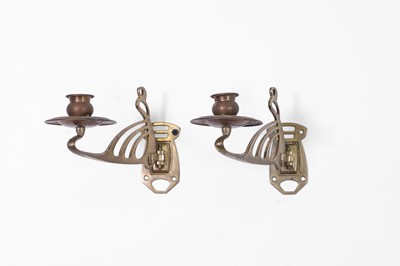 Lot 46 - A pair of Art Nouveau brass wall sconces