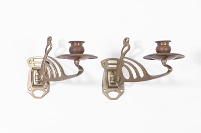 Lot 46 - A pair of Art Nouveau brass wall sconces