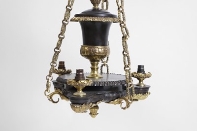Lot 105 - A set of three Regency-style gilt and patinated bronze colza chandeliers