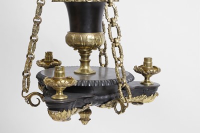 Lot 105 - A set of three Regency-style gilt and patinated bronze colza chandeliers