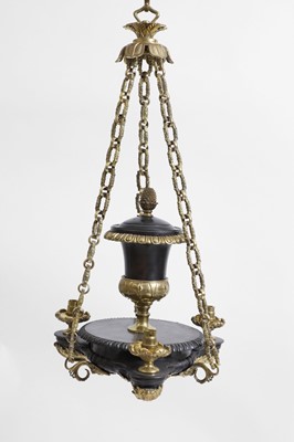 Lot 105 - A set of three Regency-style gilt and patinated bronze colza chandeliers