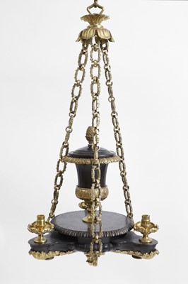 Lot 105 - A set of three Regency-style gilt and patinated bronze colza chandeliers