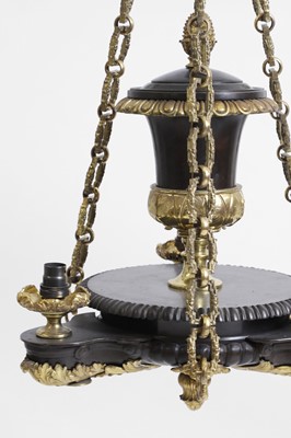 Lot 105 - A set of three Regency-style gilt and patinated bronze colza chandeliers