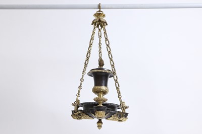 Lot 105 - A set of three Regency-style gilt and patinated bronze colza chandeliers