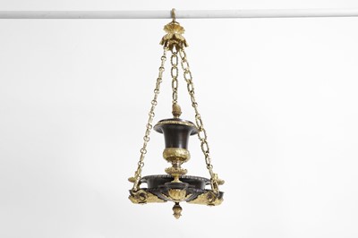 Lot 105 - A set of three Regency-style gilt and patinated bronze colza chandeliers