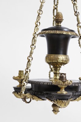 Lot 105 - A set of three Regency-style gilt and patinated bronze colza chandeliers