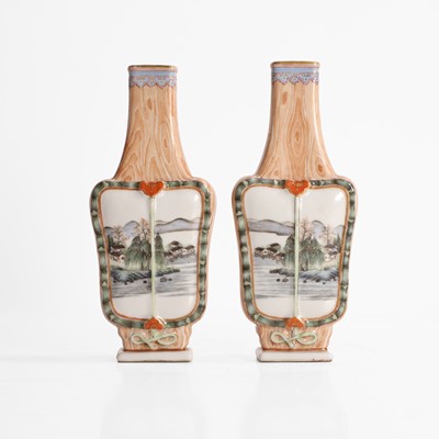 Lot 140 - A pair of Chinese faux bois-enamelled porcelain vases