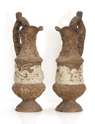 Lot 113 - A pair of Renaissance-style terracotta ewers