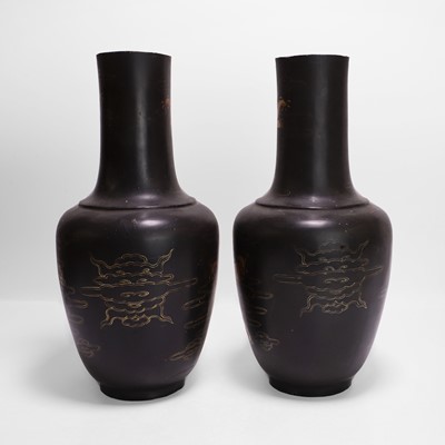 Lot 74 - A pair of Japanese lacquered papier mâché vases