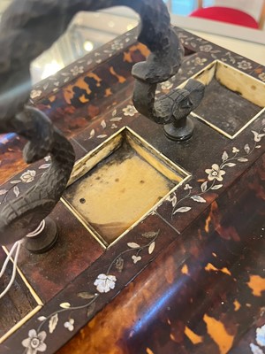 Lot 373 - A rosewood, tortoiseshell, mother-of-pearl and ivory desk stand