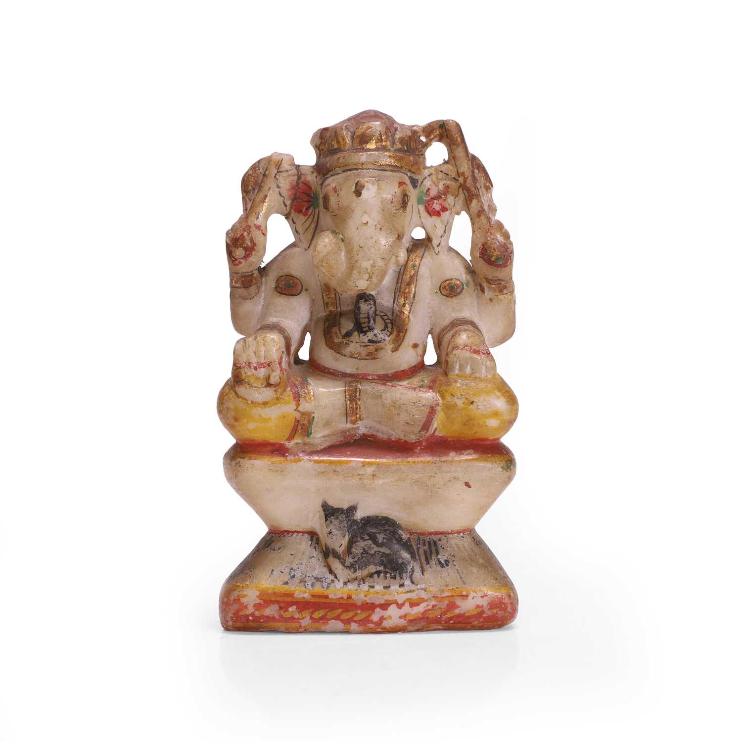 Lot 72 - An Indian polychrome painted alabaster figure of Ganesh